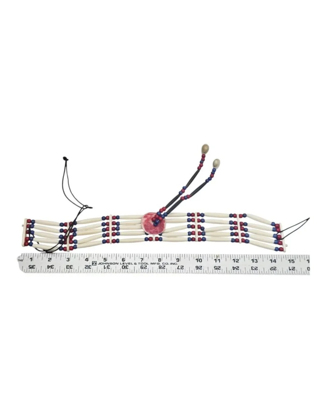 Vintage Southwest Style Bone Bead Choker Necklace Adjustable Leather Straps - Picture 10 of 10